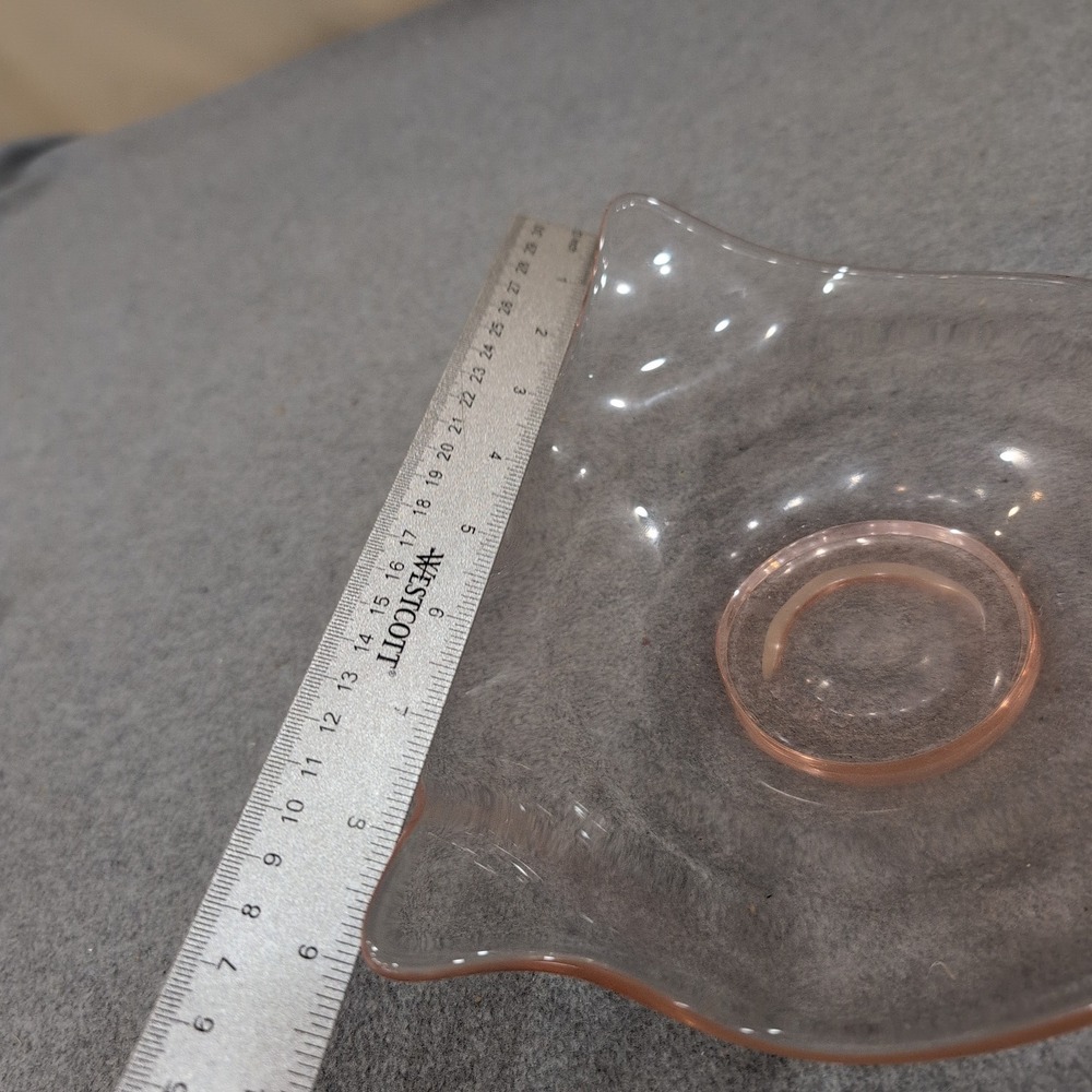 Vintage Pink Depression Glass Handkerchief Bowl Tri-Corner‎ Crimped Dish Blush - Picture 4 of 5